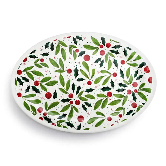 Demdaco Holly Leaves Large Melamine Oval Platter