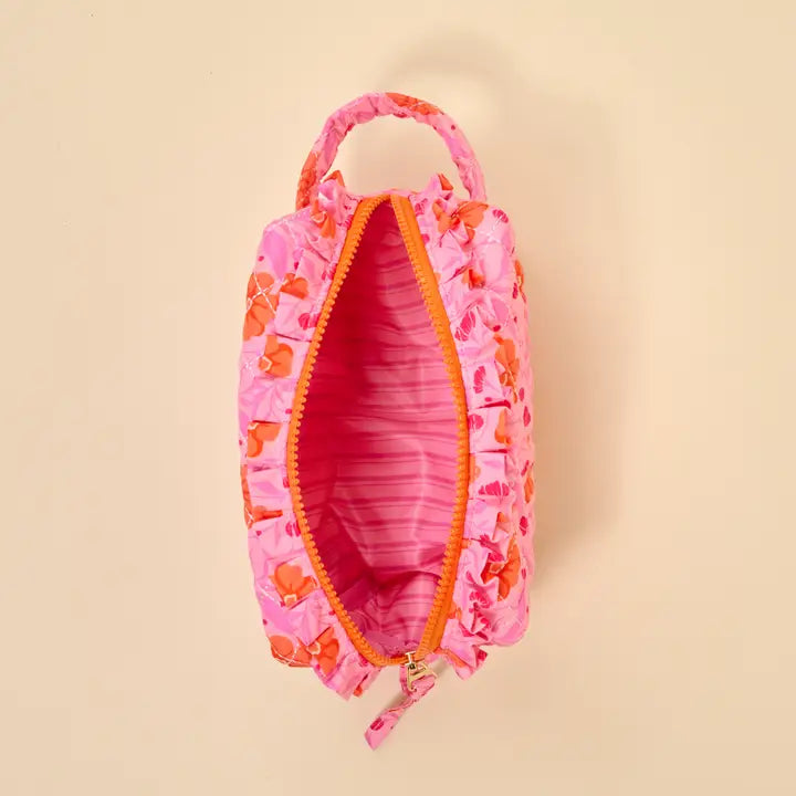 The Darling Effect Essentials Quilted Cosmetic Pouch–Poppin' Petals Hot Pink