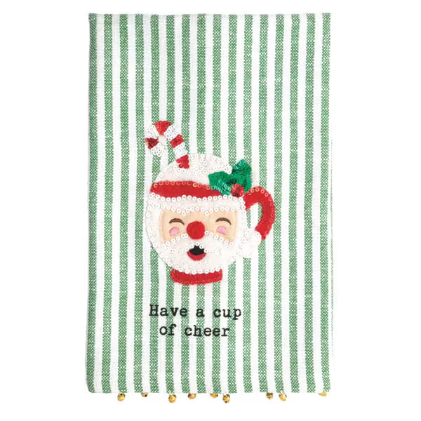 MUD PIE SANTA MUG SEQUIN APPLIQUÉ TOWEL