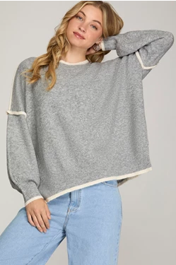 SHE & SKY LONG SLEEVE CONTRAST SWEATER TOP