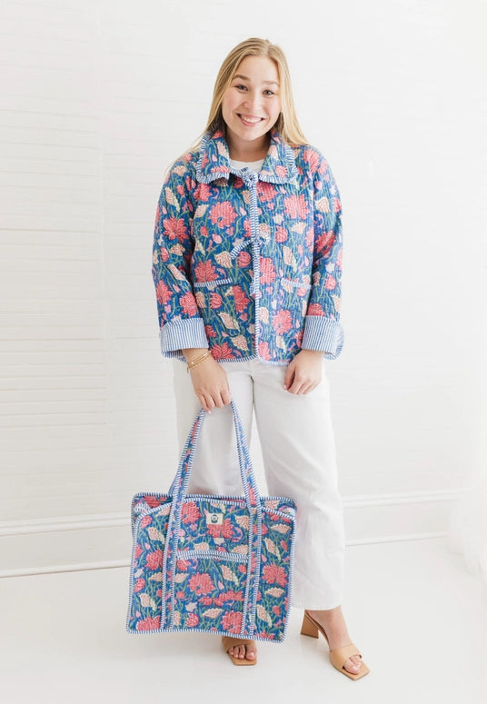 Heart of Grace Seascape | Large Quilted Zipper Tote Bag