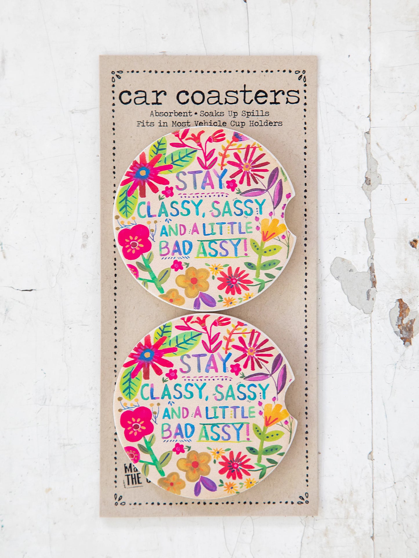 Natural Life Car Coasters, Set of 2 - Classy Sassy