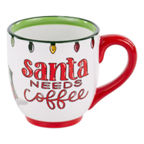 GLORY HAUS "FORGET MILK, SANTA NEEDS COFFEE" 16OZ HAND-PAINTED HOLIDAY COFFEE MUG