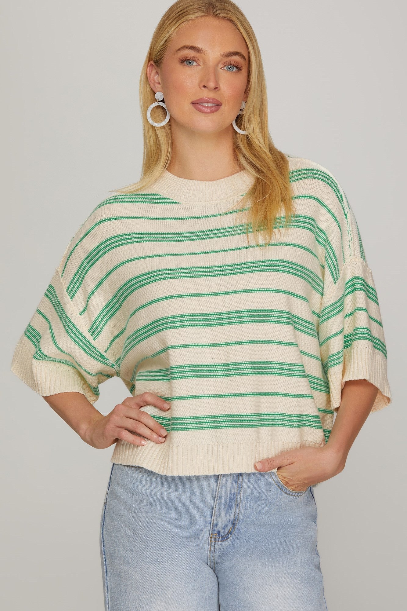 She + Sky Knit Sweater Top-Green