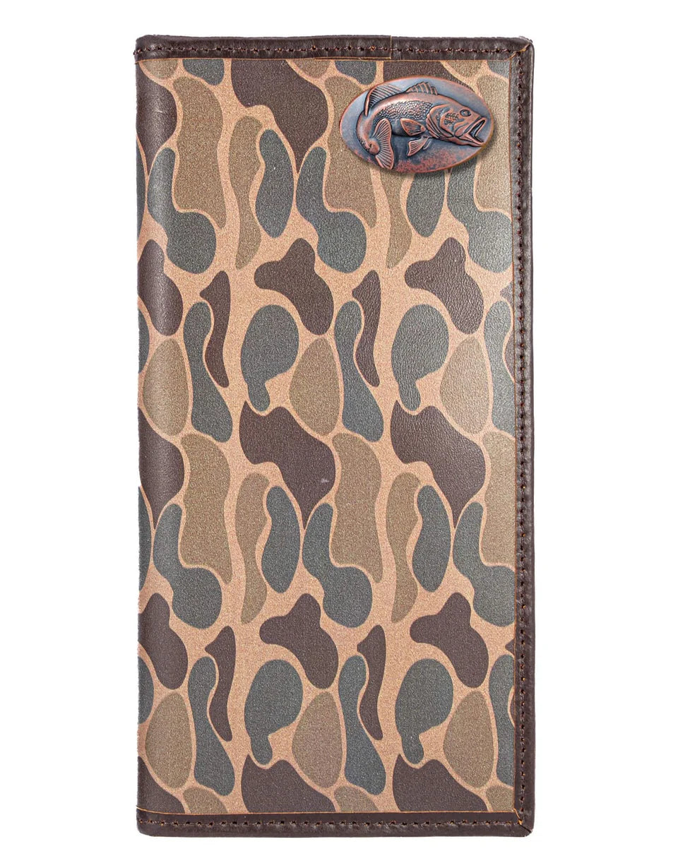 ZEP-PRO BASS MEN'S SECRETARY OLD SCHOOL CAMO LEATHER WALLET.-COLOR: Brown/Tan Camo