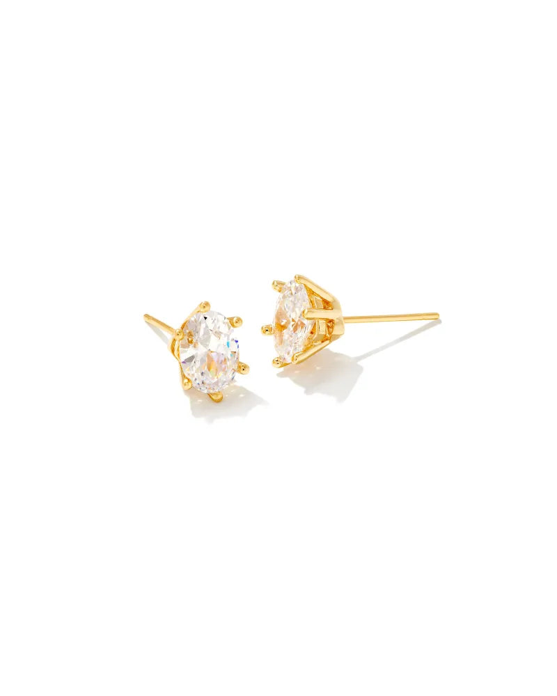 Kendra Scott Cailin Gold Crystal Stud Earrings in White CZ