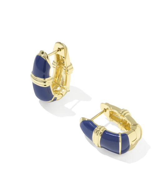 KENDRA SCOTT COURTNEY ENAMEL HUGGIE EARRINGS GOLD BLACK ENAMEL