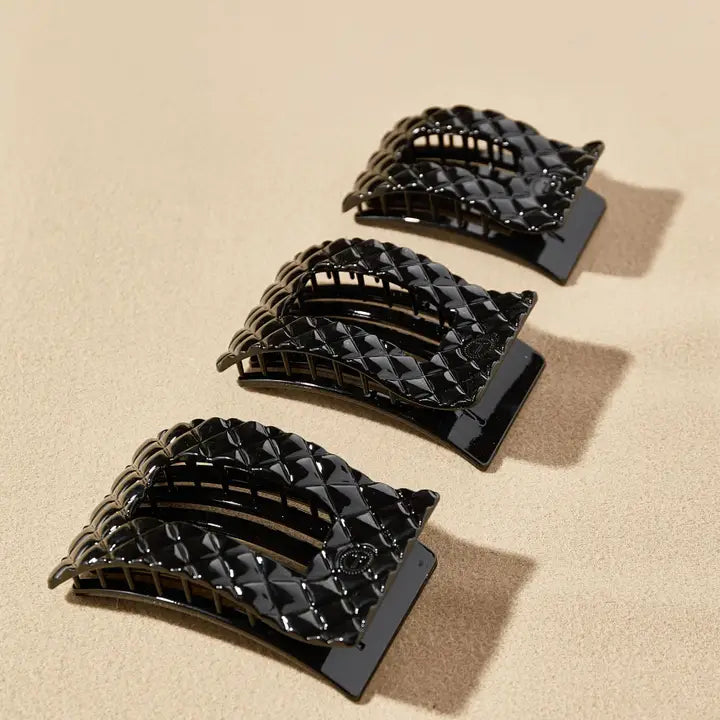 Teleties Flat Rectangle Hair Clip | Small | Jet Black Quilted