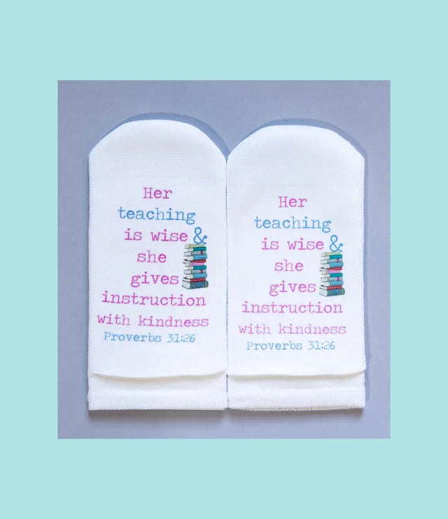 Standing on the Word Socks Books with verse: Proverbs 31:26 her teaching is wise