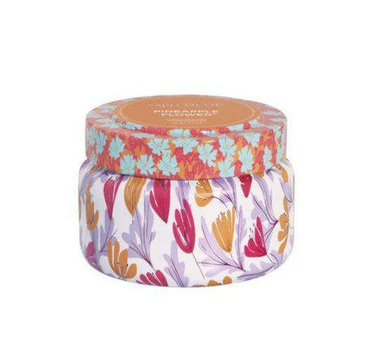 Pineapple Flower Pattern Play Printed Travel Tin Capri Blue 8.5oz