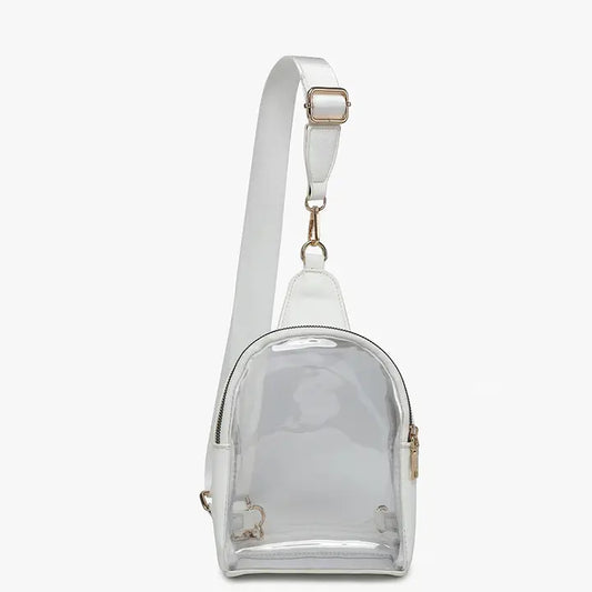 Jen & Co. Ellen Clear Sling Bag w/ Removable Guitar Strap-White