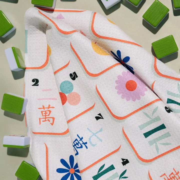 Geometry Tile Toss Tea Towel - Mahjong