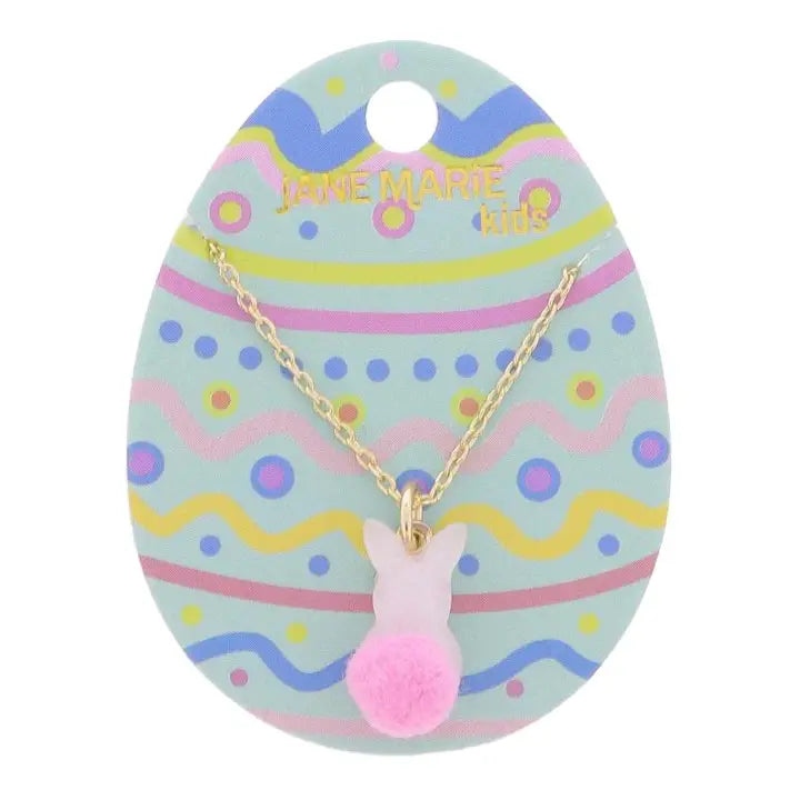 Jane Marie Kids 14" White Pearlescent Bunny with Pink Pom Tail Necklace