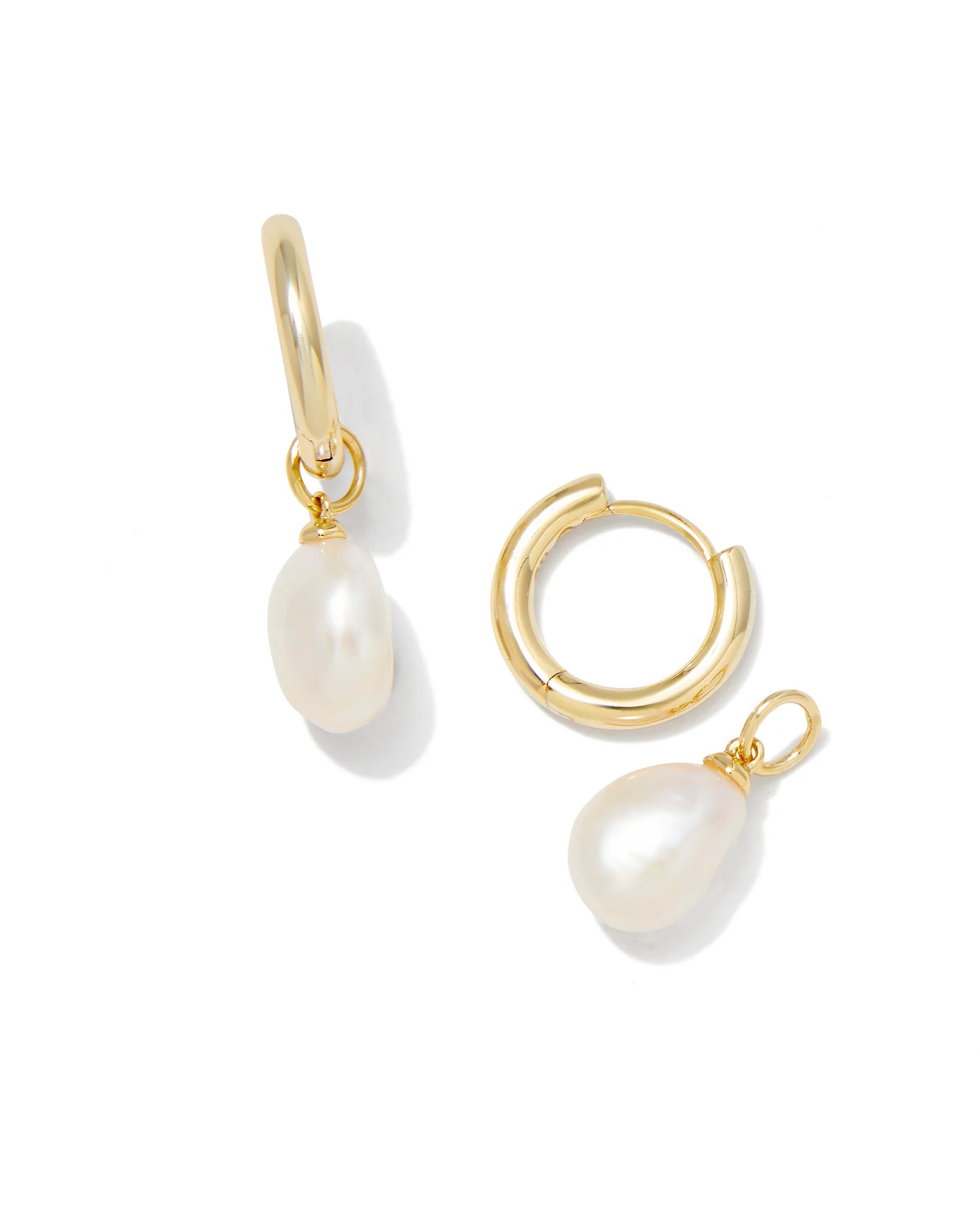 Kendra Scott Willa Gold Pearl Huggie Earrings in Freshwater Cultured Pearl