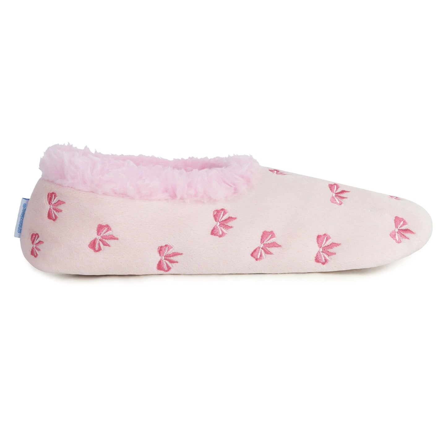 Snoozies! Womens Embroidered Bow-Utiful Slipper With Memory Foam Sole Light Pink