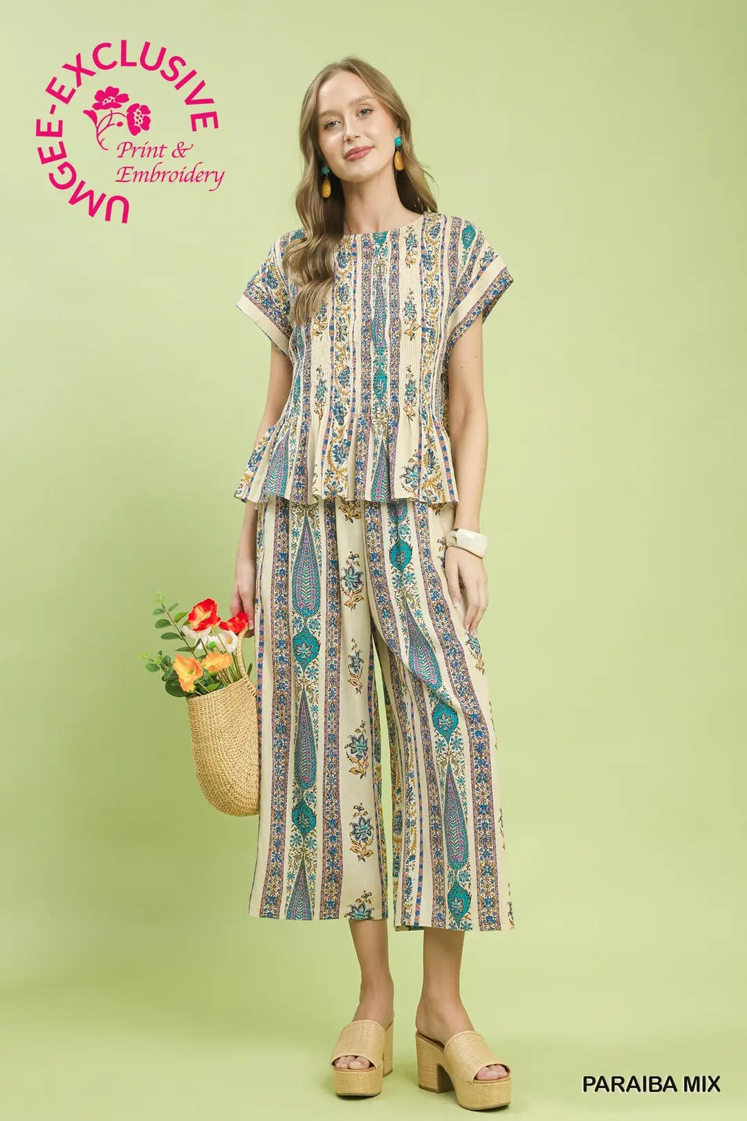 Umgee Linen Printed Cap Sleeve Top