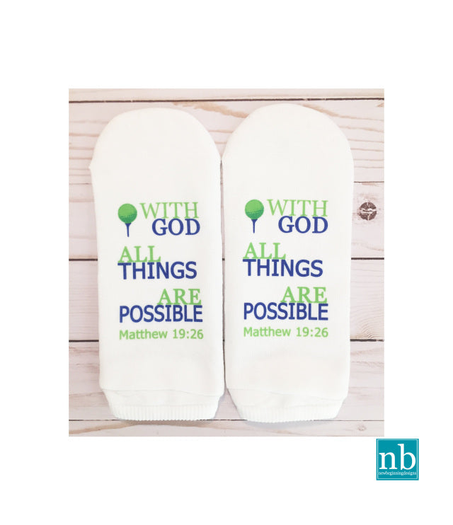 MEN's Standing on the Word Socks Golf Ball with Verse:Matthew 19:26 with God all things are Possible