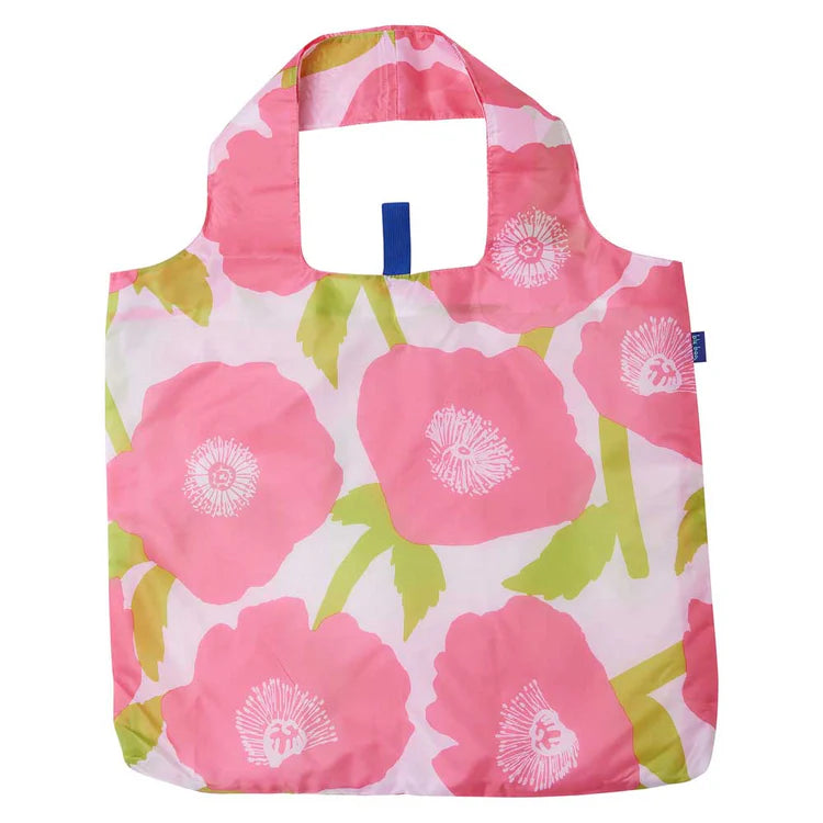 ROCKFLOWERPAPER POPPIES PINK BLU BAG REUSABLE SHOPPING BAG-MACHINE WASHABLE