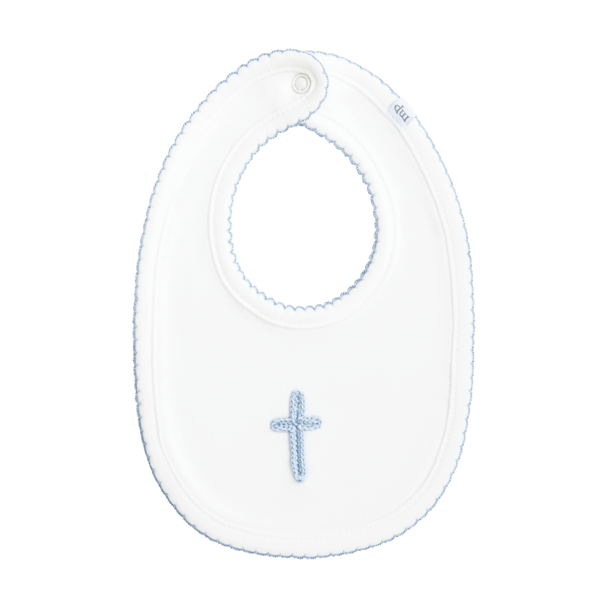 MUD PIE BLUE CROCHET CROSS BIB