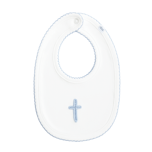 MUD PIE BLUE CROCHET CROSS BIB