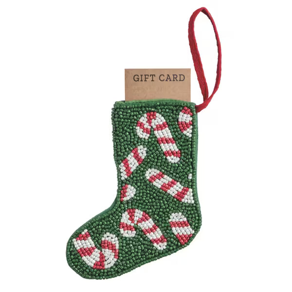 MUD PIE CANDY CANE BEADED STOCKING ORNAMENT