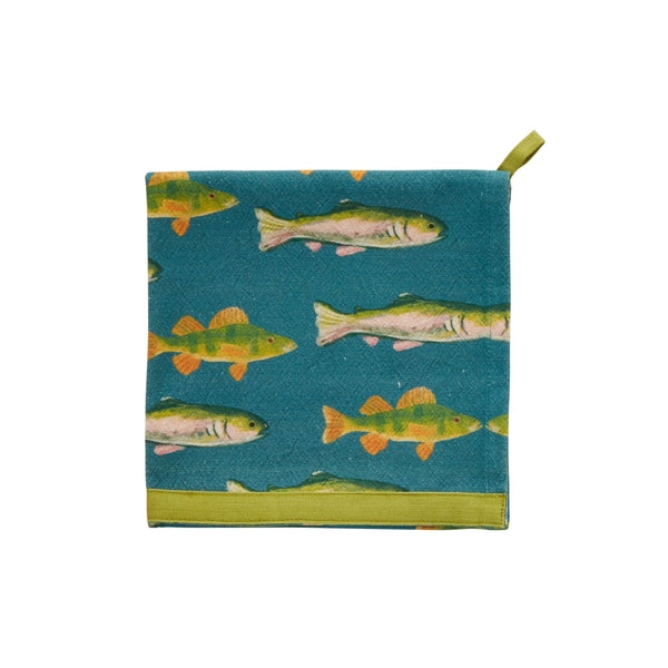 MUD PIE BLUE FISH PATTERNED TOWEL