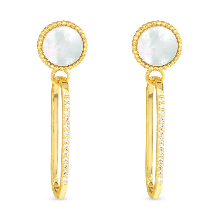 Amanda Blu Gold Cz & Mop Disk Drop Earrings