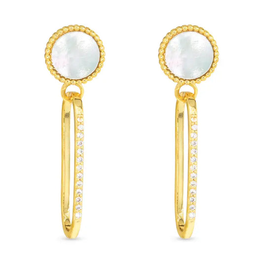 Amanda Blu Gold Cz & Mop Disk Drop Earrings
