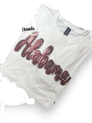 Maroon Cursive Sequin Alabama