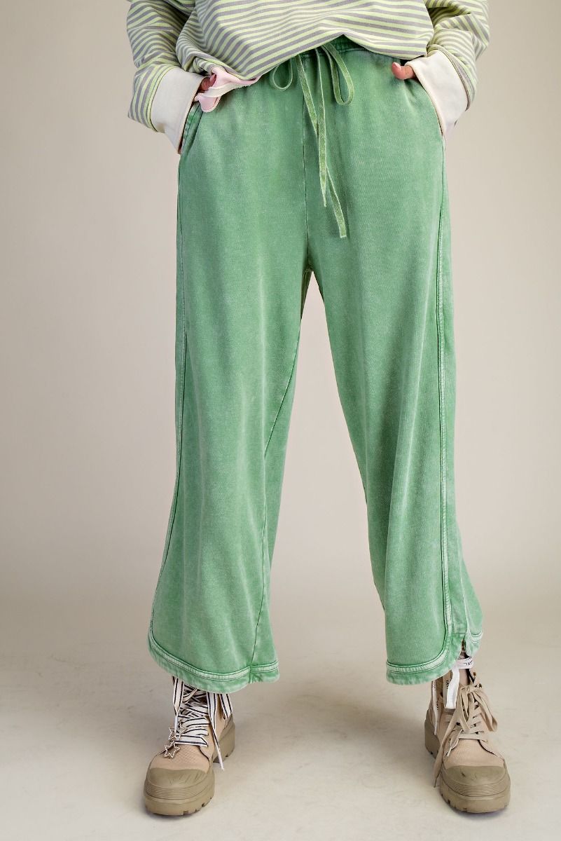 EASEL MINERAL WASHED TERRY KNIT PANTS-Sage