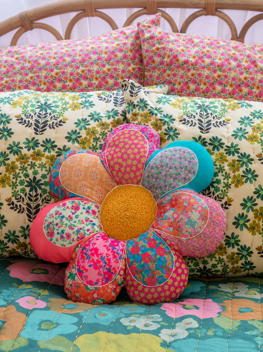 Natural Life Whimsy Patchwork Pillow-Flower