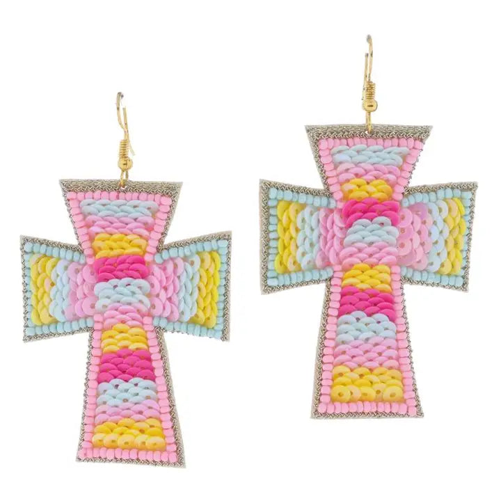 Jane Marie Multi Beaded & Sequin Cross Earrings