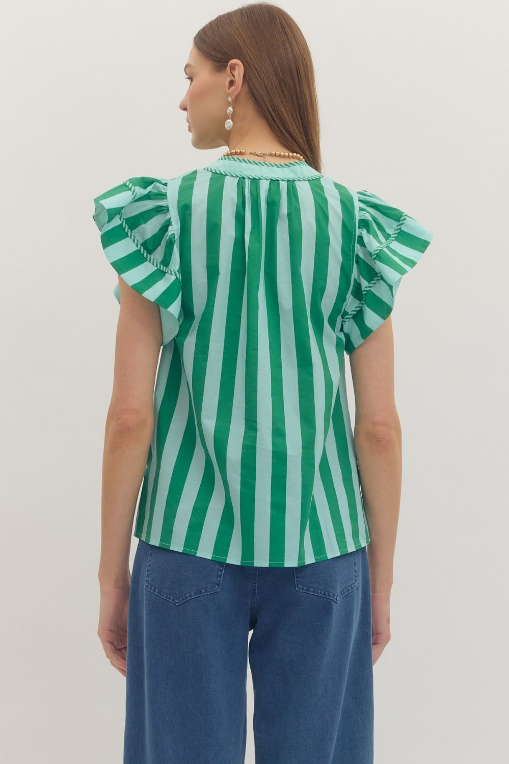 Entro Striped Flutter Sleeve Top