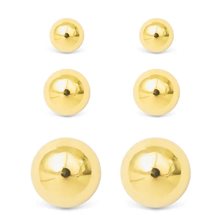 Amanda Blu Gold Crystal Polished Ball Stud Triplet Earrings