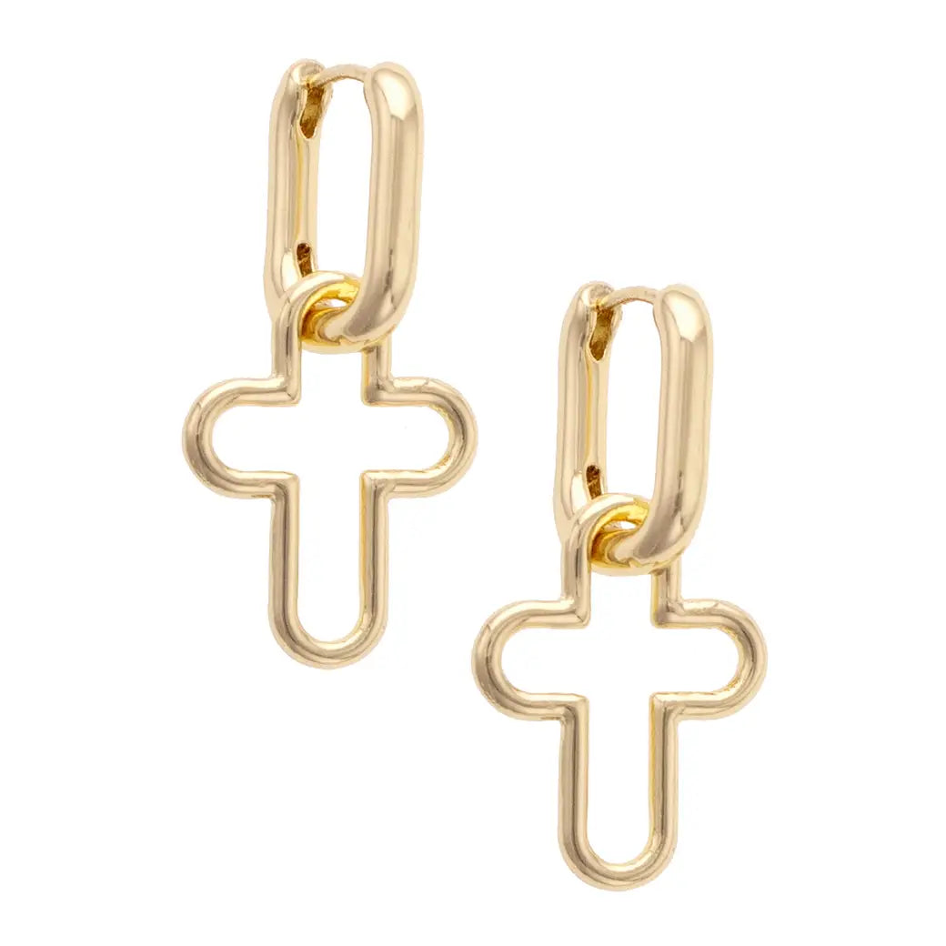 Canvas Style Foster Open Cross Huggie Hoop Earrings in Shiny Gold