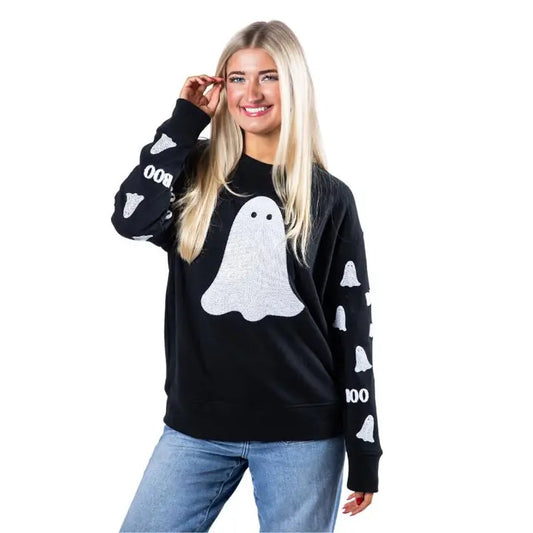 Jane Marie Boo Black Crew Neck Sweatshirt