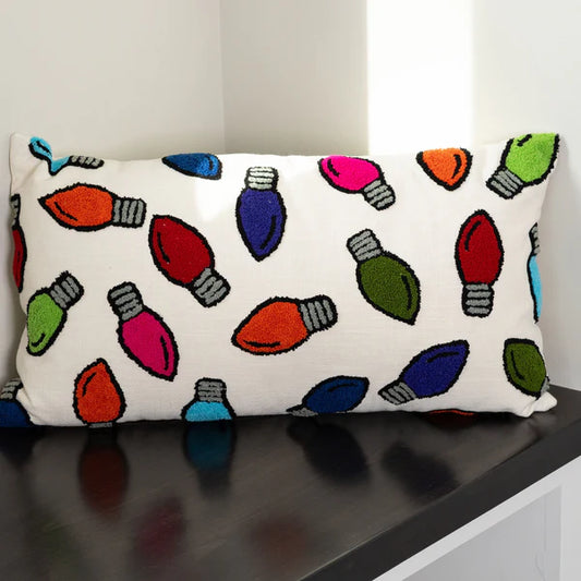 EZ HOME  Christmas Lights 12x22 Embroidered Lumbar Pillow
