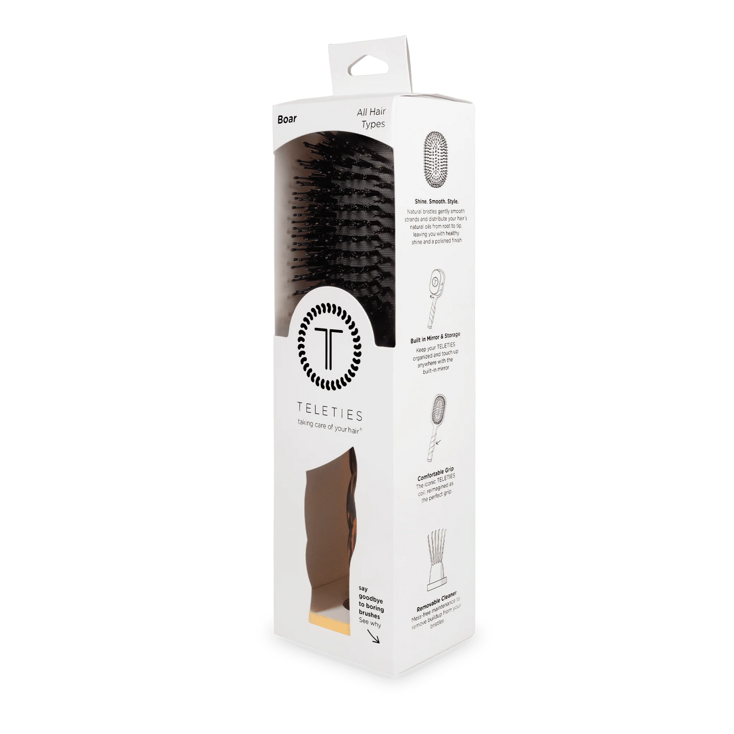 Boar Bristle Hair Brush | Tortoise Teletie