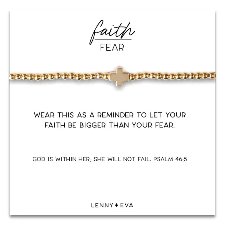 Lenny & Eva Faith Over Fear Cross Bracelet, 4mm -Gold Beaded