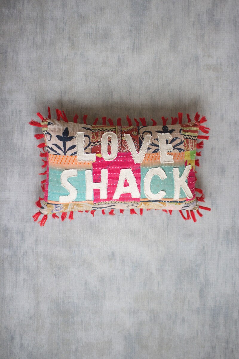 Kalalou Love Shack Kantha Pillow