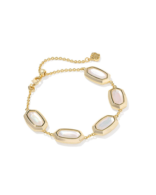 KENDRA SCOTT ELAINA BEZEL DELICATE CHAIN BRACELET GOLD IVORY MOTHER OF PEARL