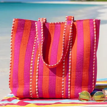 Nash Grey Capri Orange and Pink Striped Tote Bag