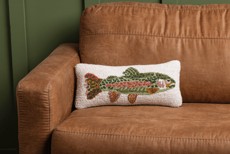 MUD PIE TROUT HOOK WOOL PILLOW