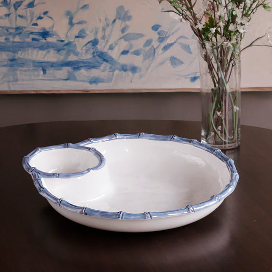 Beatriz Ball VIDA Bamboo Large Chip & Dip Bowl (White and Blue)
