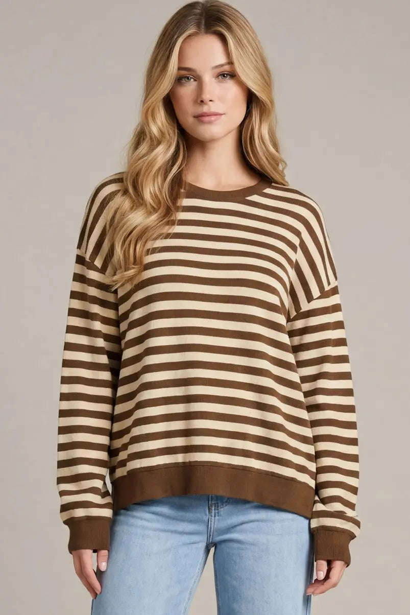 SHE + SKY LONG SLEEVE STRIPED KNIT TOP
