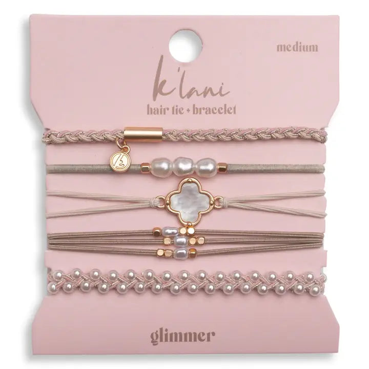 K'lani "Glimmer" Soft Pinks with Pearl and Gold Accent Hair Tie Bracelets