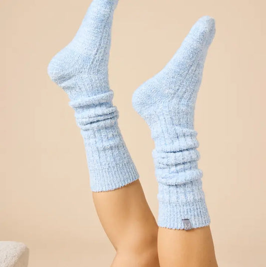 Softies Women's Soft, Cozy, Slouchy Marshmallow Socks with Grippers-Heather Sky Blue