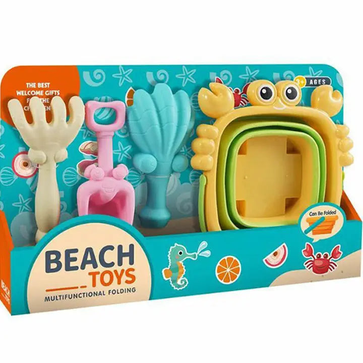 Kids Beach Toy Set Crab – Sand Shovels & Folding Buckets