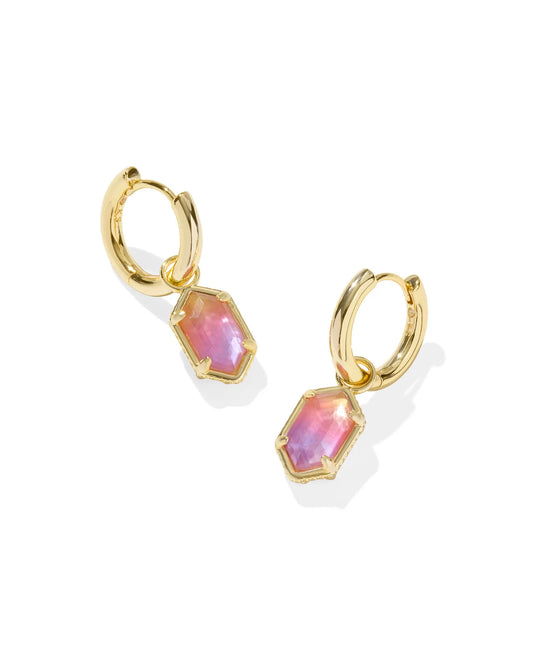 Kendra Scott Hallie Gold Huggie Earrings-Sunrise Watercolor Illusion