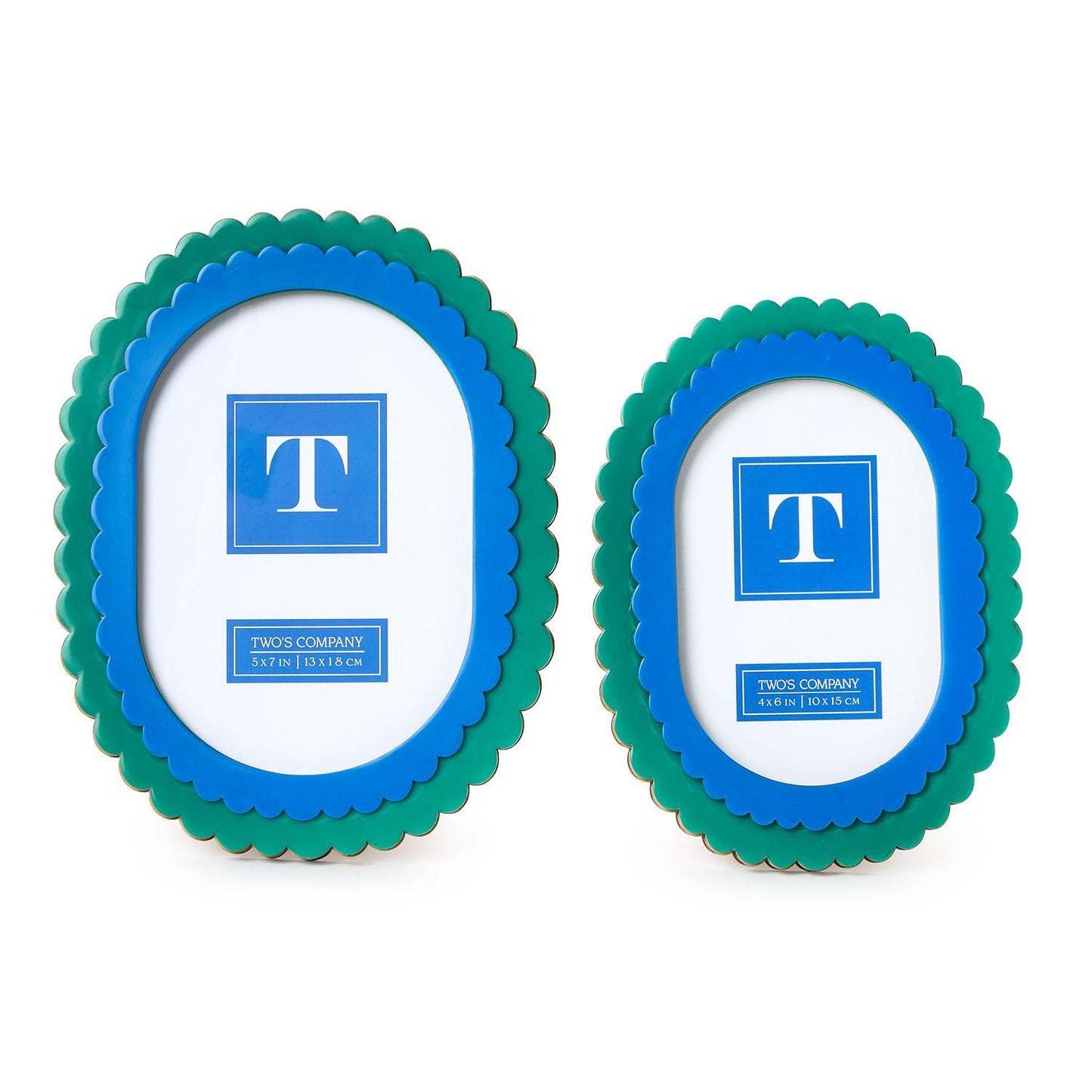 TWO'S COMPANY DOUBLE SCALLOPED EDGE BLUE/GREEN PHOTO FRAME-4x6
